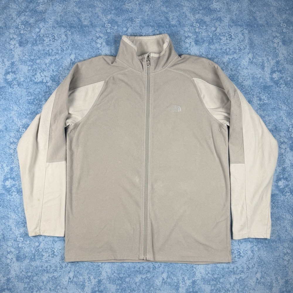 The North Face TKA 100 Mens L Full Zip Fleece Jacket Gray White Colorblock